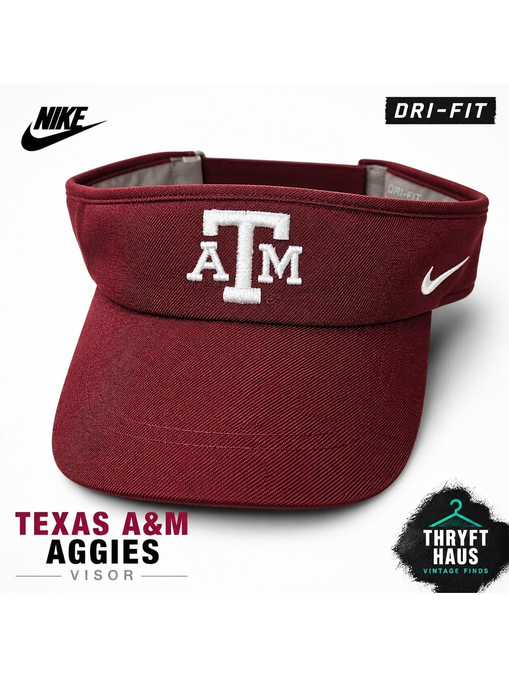 Nike Texas A&M Aggies Dri-FIT Visor Hat Adjustable Crimson NCAA Golf Tennis